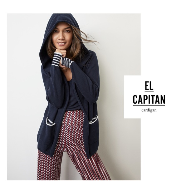 Cani El Capitan nautical navy w white stripe open front knit cardigan w hood - Picture 1 of 16